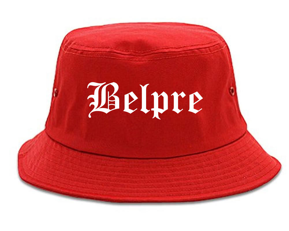 Belpre Ohio OH Old English Mens Bucket Hat Red