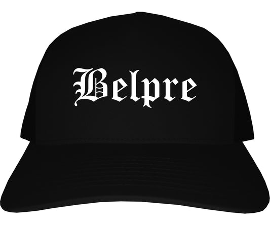 Belpre Ohio OH Old English Mens Trucker Hat Cap Black