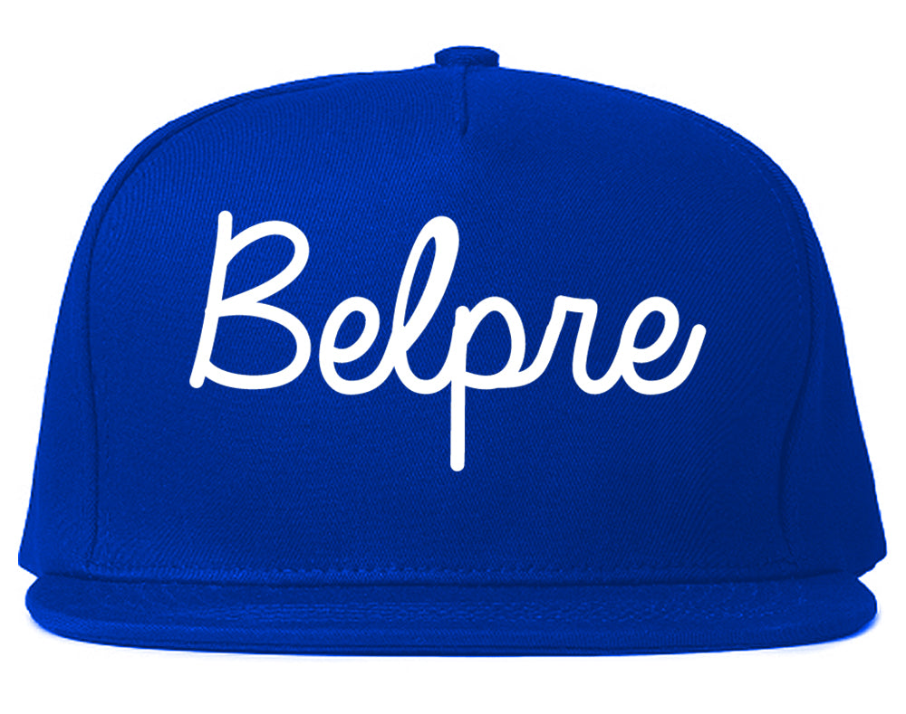Belpre Ohio OH Script Mens Snapback Hat Royal Blue