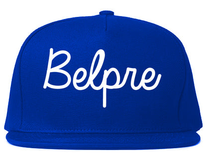 Belpre Ohio OH Script Mens Snapback Hat Royal Blue