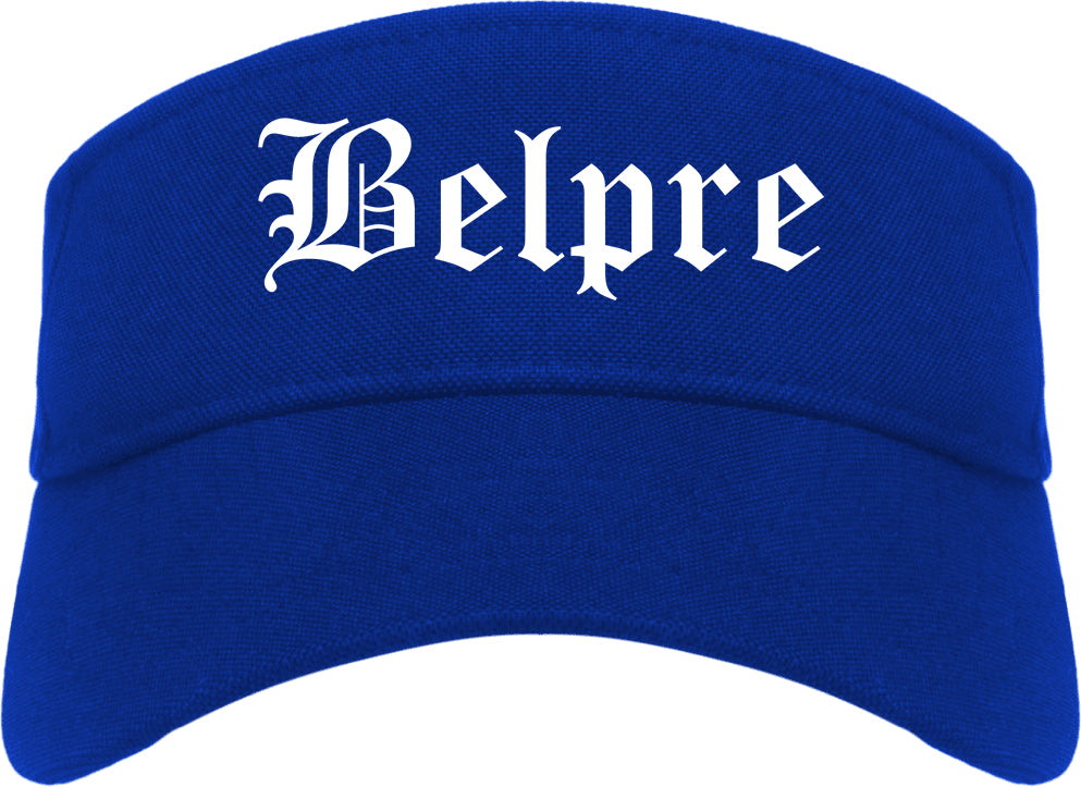 Belpre Ohio OH Old English Mens Visor Cap Hat Royal Blue