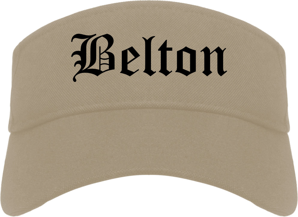 Belton Missouri MO Old English Mens Visor Cap Hat Khaki