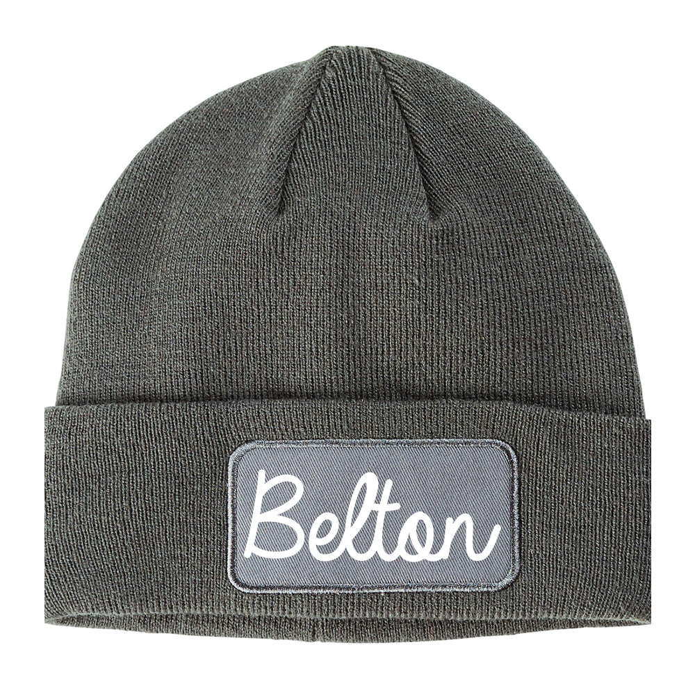 Belton South Carolina SC Script Mens Knit Beanie Hat Cap Grey