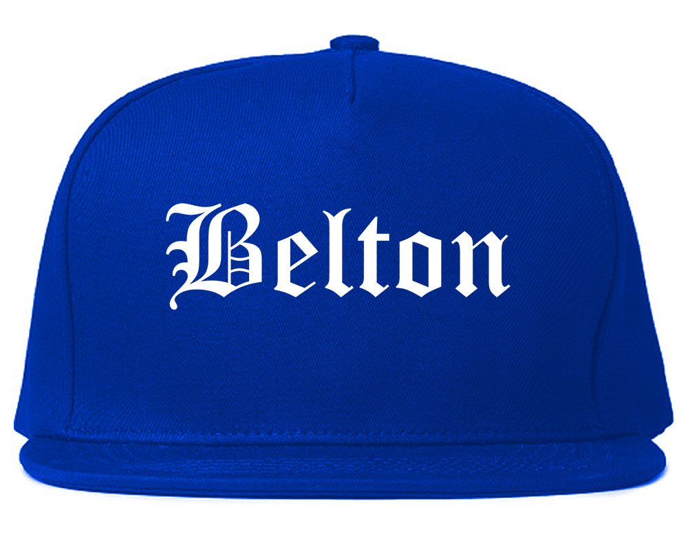 Belton Texas TX Old English Mens Snapback Hat Royal Blue