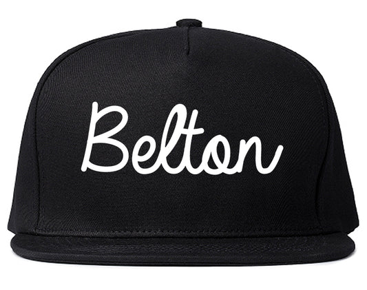 Belton Texas TX Script Mens Snapback Hat Black