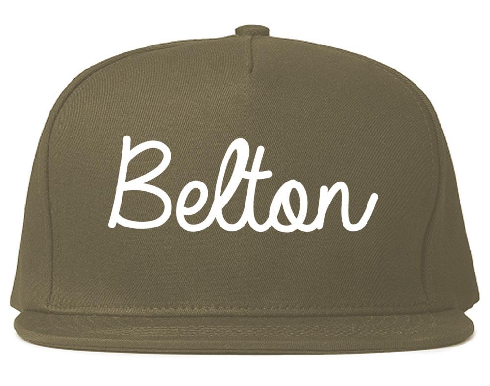 Belton Texas TX Script Mens Snapback Hat Grey