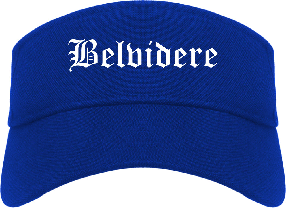 Belvidere Illinois IL Old English Mens Visor Cap Hat Royal Blue