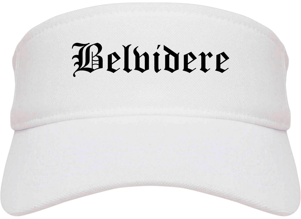 Belvidere Illinois IL Old English Mens Visor Cap Hat White