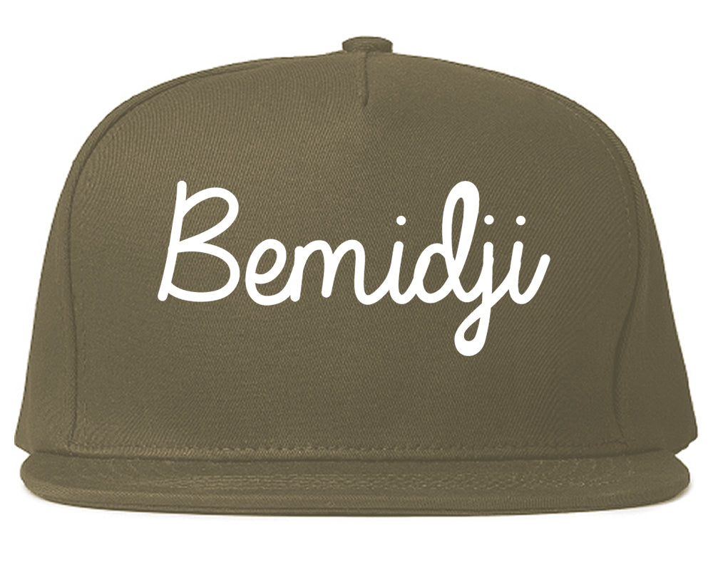 Bemidji Minnesota MN Script Mens Snapback Hat Grey