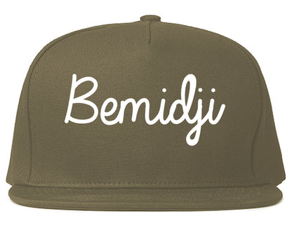 Bemidji Minnesota MN Script Mens Snapback Hat Grey