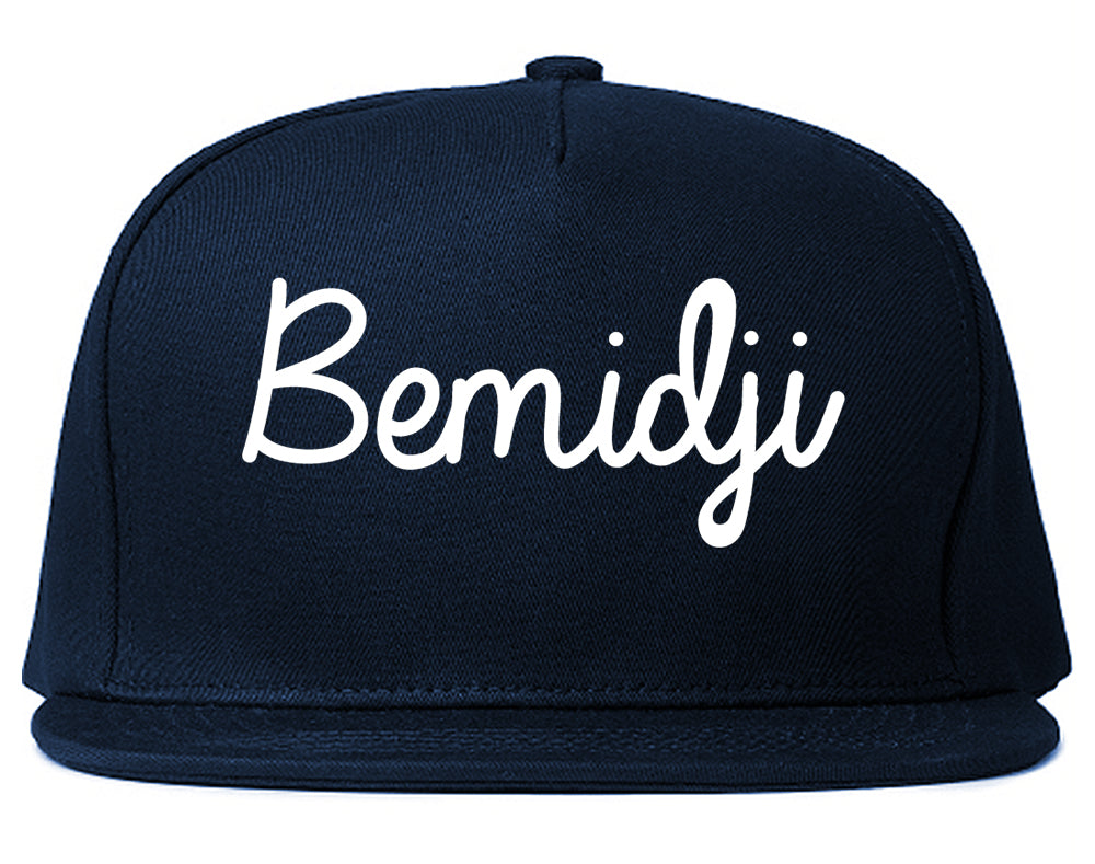 Bemidji Minnesota MN Script Mens Snapback Hat Navy Blue