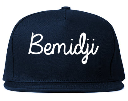 Bemidji Minnesota MN Script Mens Snapback Hat Navy Blue