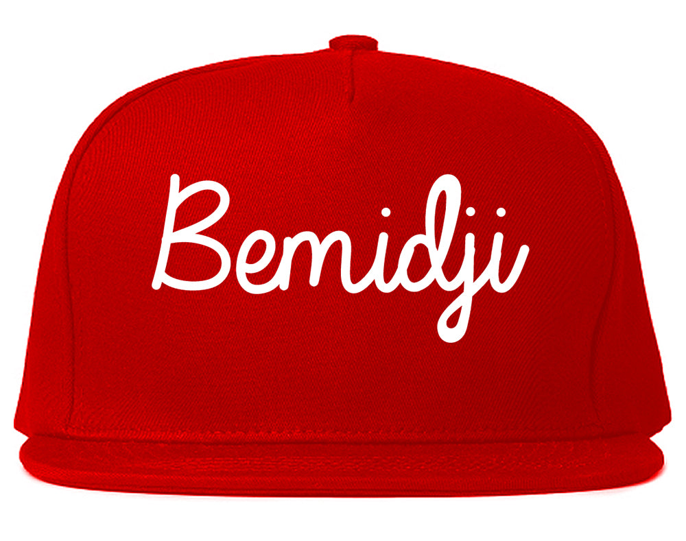 Bemidji Minnesota MN Script Mens Snapback Hat Red