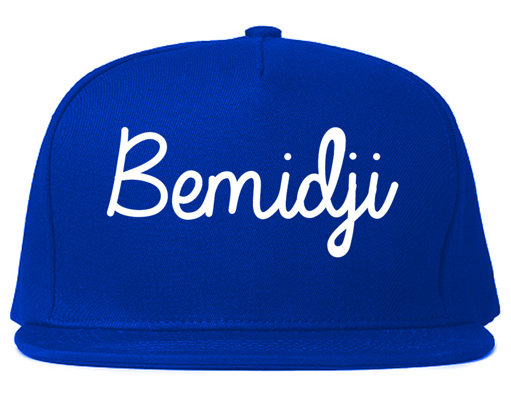 Bemidji Minnesota MN Script Mens Snapback Hat Royal Blue