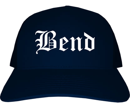 Bend Oregon OR Old English Mens Trucker Hat Cap Navy Blue