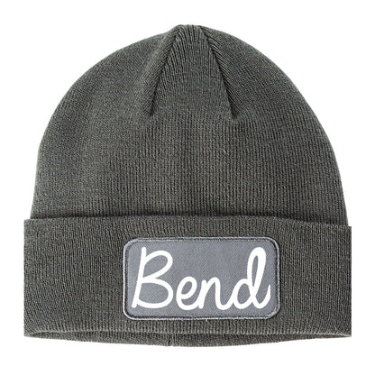 Bend Oregon OR Script Mens Knit Beanie Hat Cap Grey