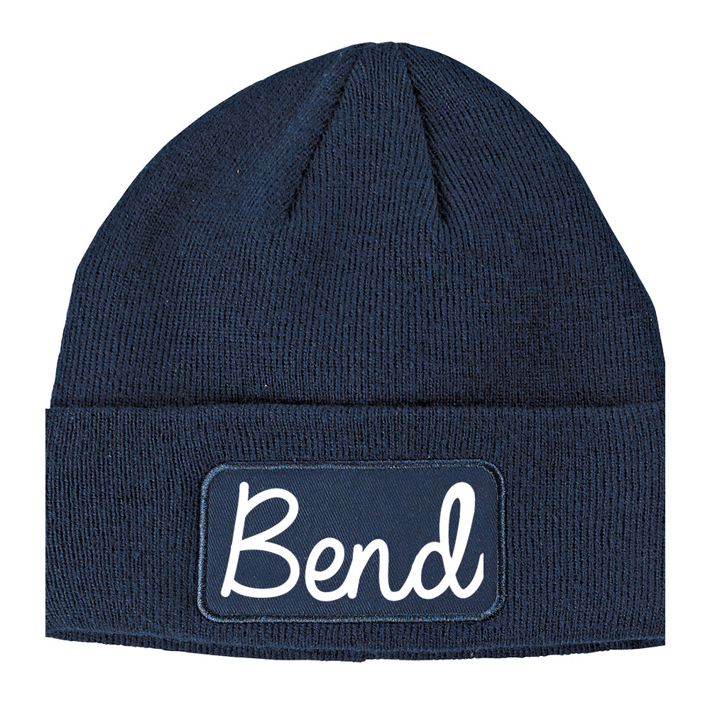 Bend Oregon OR Script Mens Knit Beanie Hat Cap Navy Blue