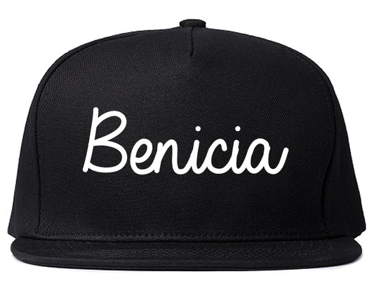 Benicia California CA Script Mens Snapback Hat Black