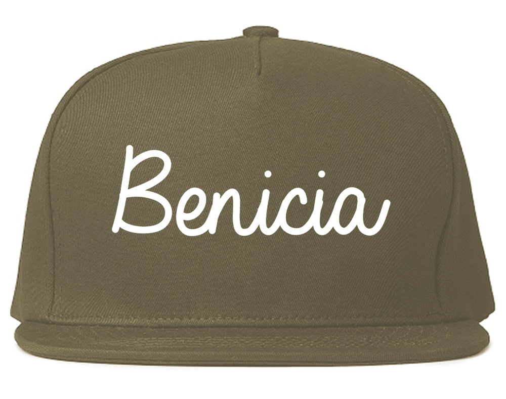 Benicia California CA Script Mens Snapback Hat Grey