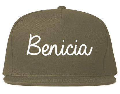 Benicia California CA Script Mens Snapback Hat Grey