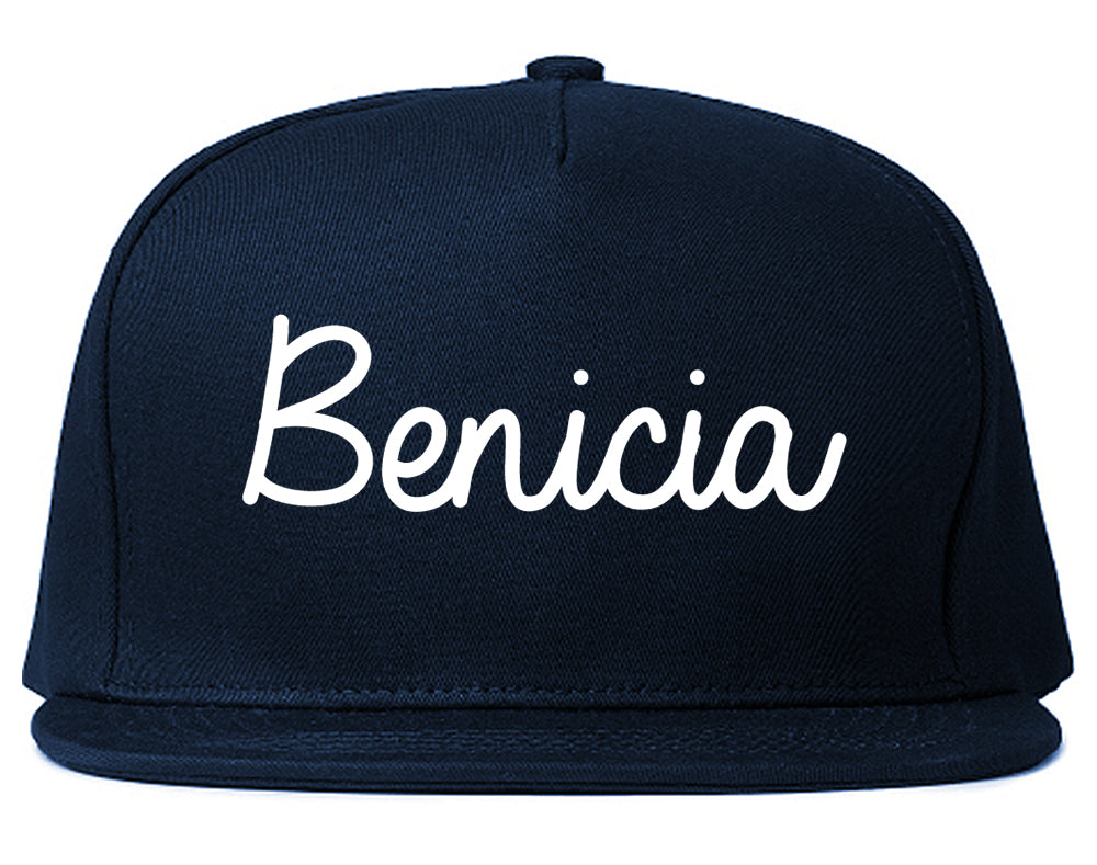 Benicia California CA Script Mens Snapback Hat Navy Blue