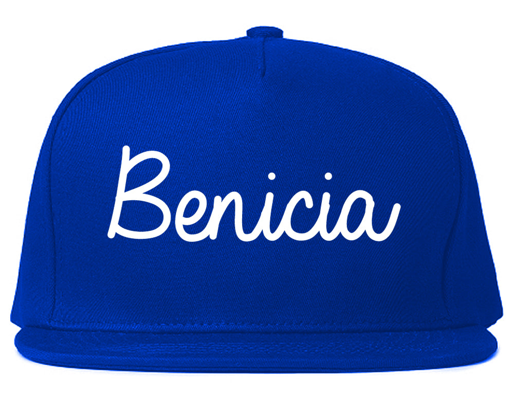 Benicia California CA Script Mens Snapback Hat Royal Blue