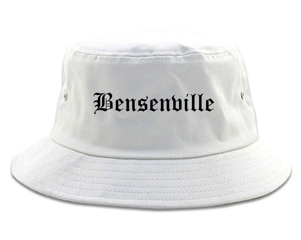 Bensenville Illinois IL Old English Mens Bucket Hat White