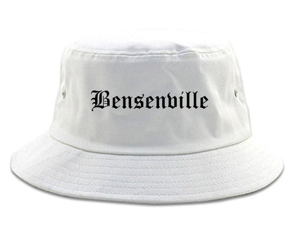 Bensenville Illinois IL Old English Mens Bucket Hat White