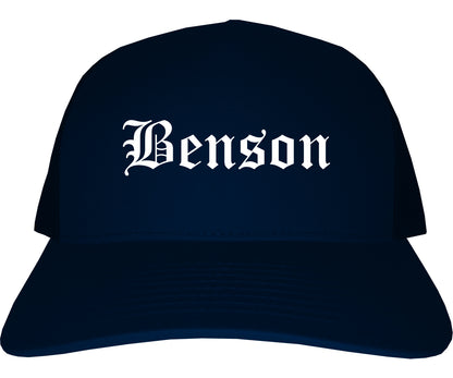 Benson Arizona AZ Old English Mens Trucker Hat Cap Navy Blue