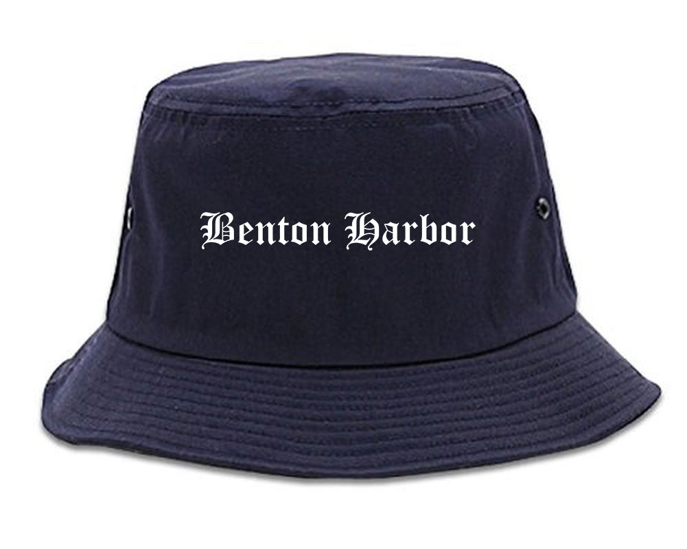 Benton Harbor Michigan MI Old English Mens Bucket Hat Navy Blue