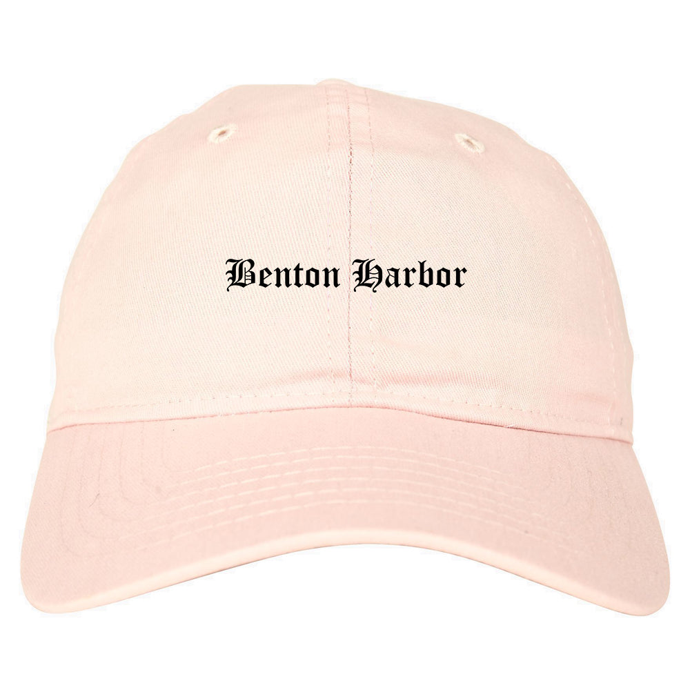 Benton Harbor Michigan MI Old English Mens Dad Hat Baseball Cap Pink