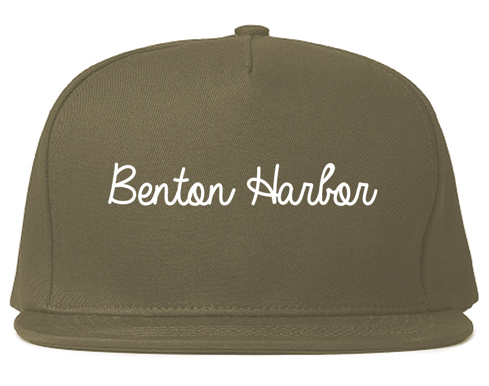 Benton Harbor Michigan MI Script Mens Snapback Hat Grey