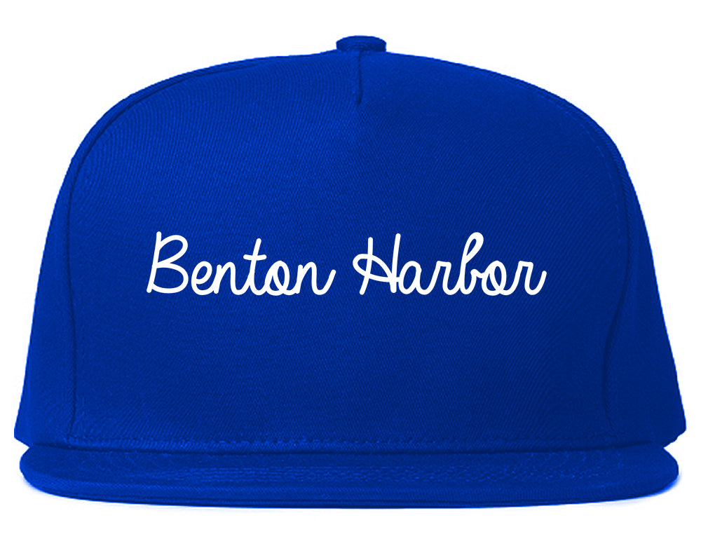 Benton Harbor Michigan MI Script Mens Snapback Hat Royal Blue