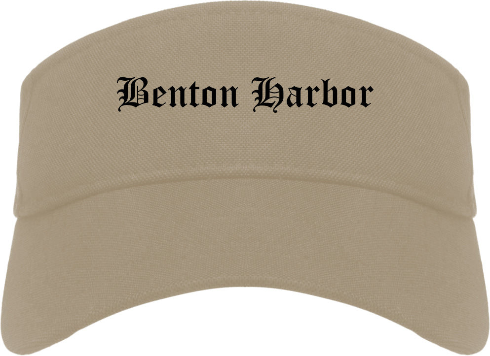 Benton Harbor Michigan MI Old English Mens Visor Cap Hat Khaki