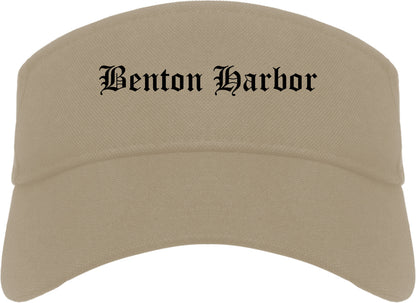 Benton Harbor Michigan MI Old English Mens Visor Cap Hat Khaki
