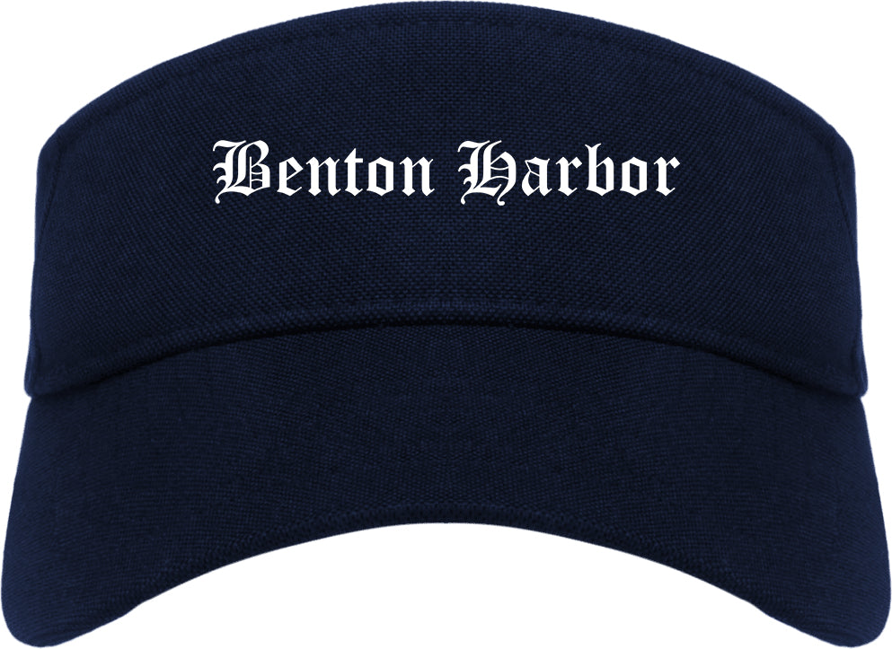 Benton Harbor Michigan MI Old English Mens Visor Cap Hat Navy Blue