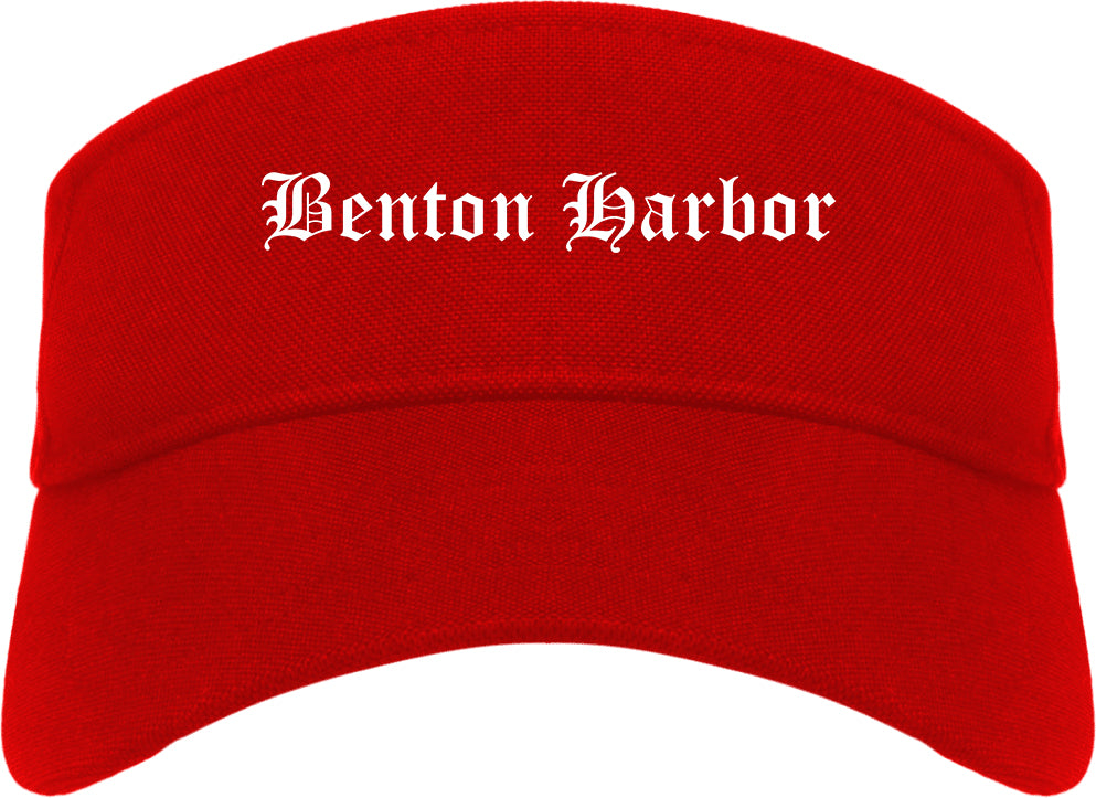 Benton Harbor Michigan MI Old English Mens Visor Cap Hat Red