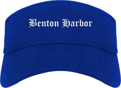 Benton Harbor Michigan MI Old English Mens Visor Cap Hat Royal Blue