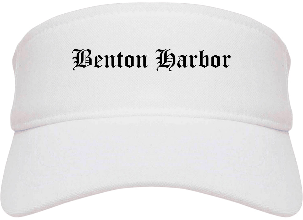 Benton Harbor Michigan MI Old English Mens Visor Cap Hat White