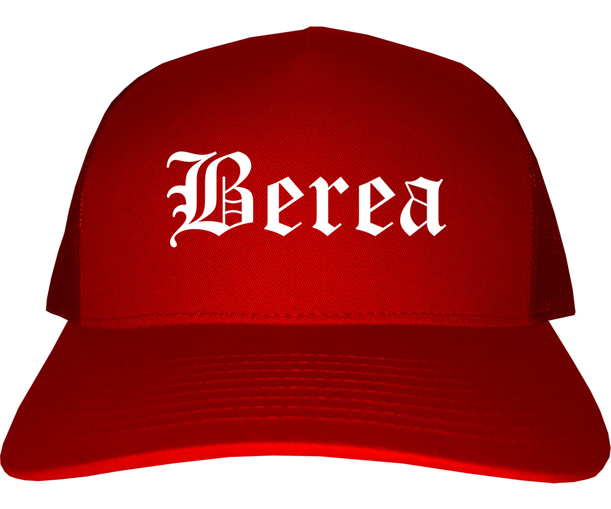 Berea Ohio OH Old English Mens Trucker Hat Cap Red