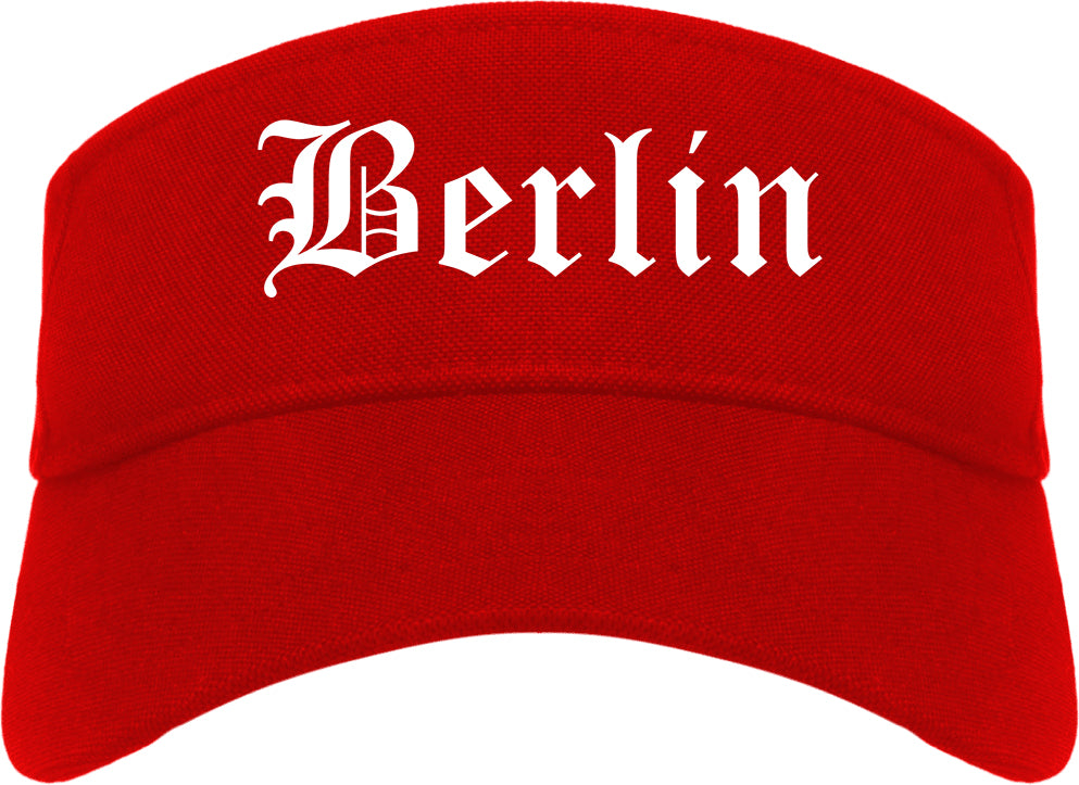 Berlin New Hampshire NH Old English Mens Visor Cap Hat Red