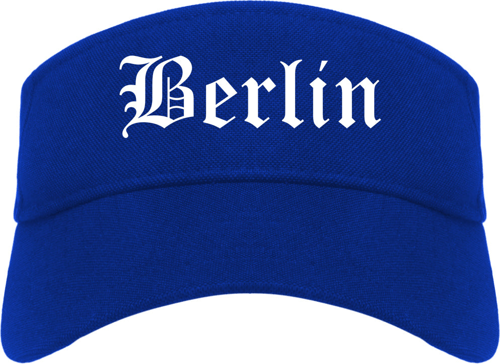 Berlin New Hampshire NH Old English Mens Visor Cap Hat Royal Blue