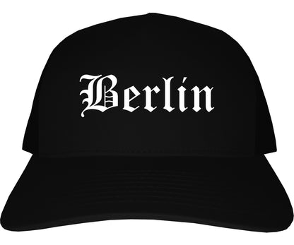 Berlin New Jersey NJ Old English Mens Trucker Hat Cap Black