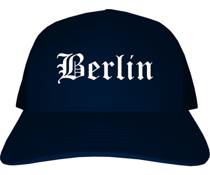 Berlin New Jersey NJ Old English Mens Trucker Hat Cap Navy Blue