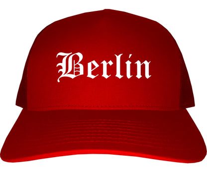 Berlin New Jersey NJ Old English Mens Trucker Hat Cap Red