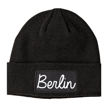 Berlin New Jersey NJ Script Mens Knit Beanie Hat Cap Black