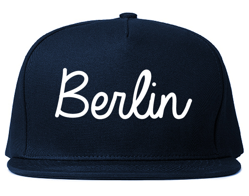 Berlin New Jersey NJ Script Mens Snapback Hat Navy Blue