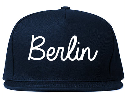 Berlin New Jersey NJ Script Mens Snapback Hat Navy Blue