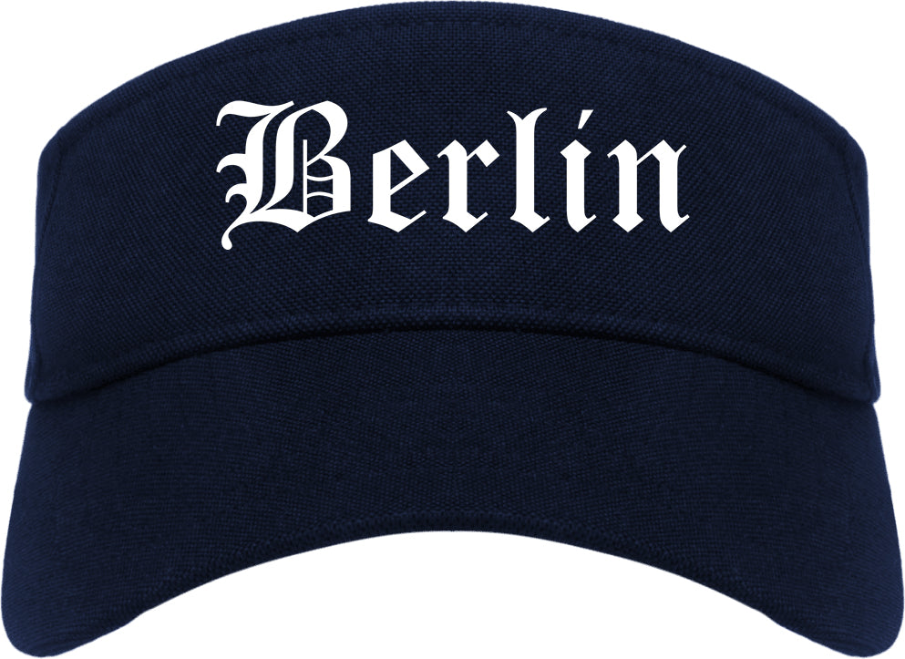 Berlin New Jersey NJ Old English Mens Visor Cap Hat Navy Blue