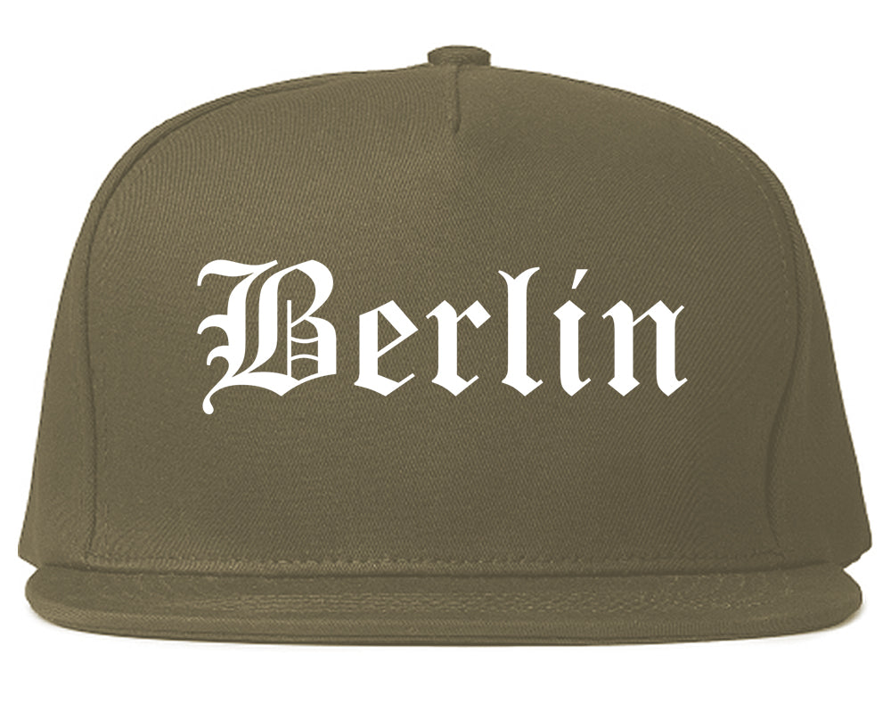 Berlin Wisconsin WI Old English Mens Snapback Hat Grey